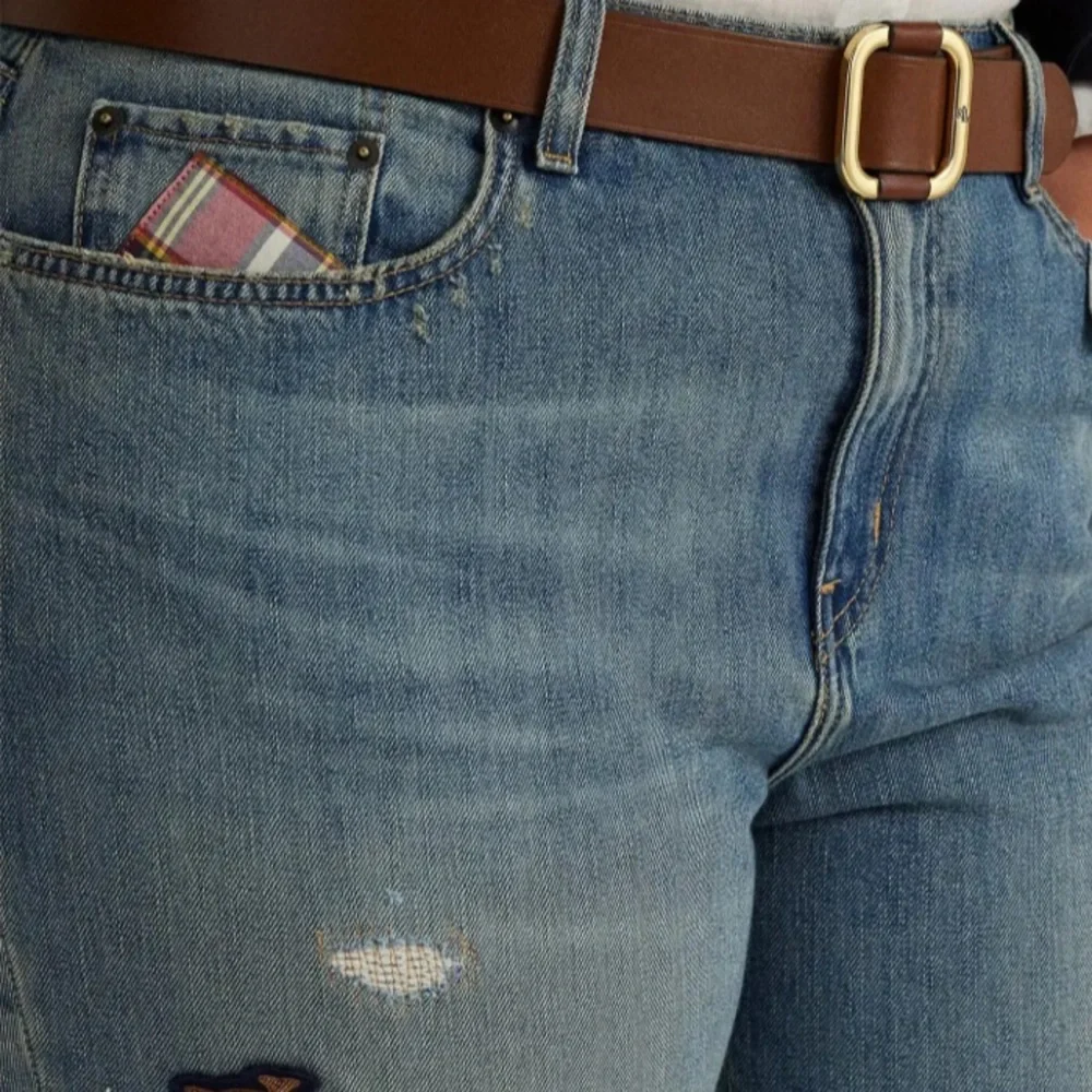New Ralph Lauren Plus Size Patchwork Boho Relaxed Tapered Jeans in Skye Wash - Picture 6 of 12